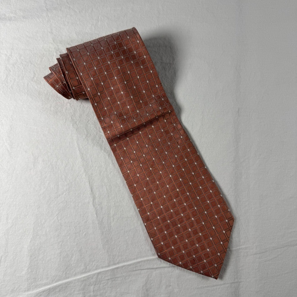 Versa Milan NY Men's‎ Peach Orange Geometric Silk Handmade Necktie